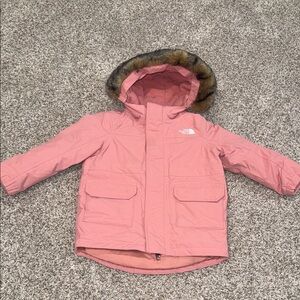 Toddler Northface Pink Hooded Jacket with Faux Fur Trim